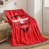A red background with a central crest, winged figure, and a top white star. for all seasons blanket lunch break throw gift