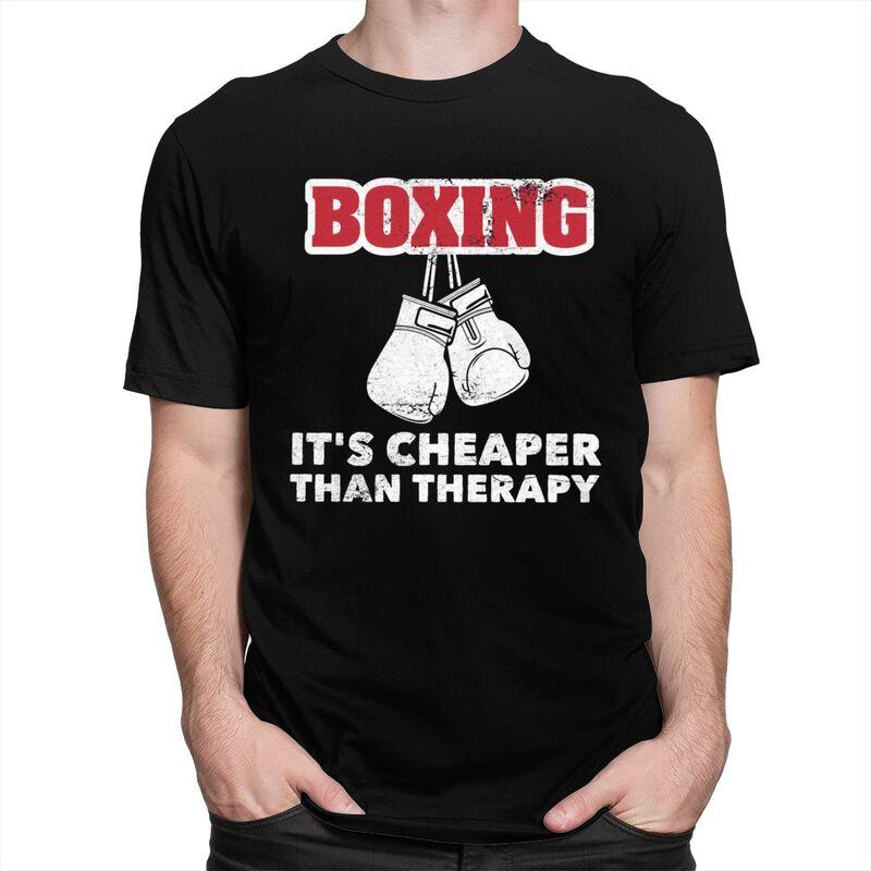 Mens Boxing Cheaper Than Therapy T Shirt Round Neck Short Sleeve Cotton Boxer Marital Arts Quotes Tee Shirt Streetwear Clothes