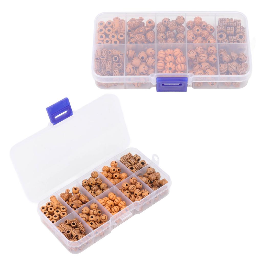 199 Peças Contas de Madeira Sintética Artesanato DIY Contas Listradas com Furo Grande Resina Conservante Contas Vintage com Tesoura Linha