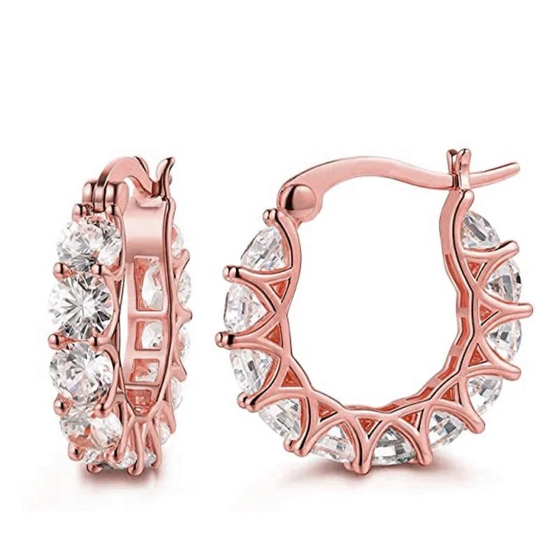 New Luxury Trendy Blue Cubic Zirconia Hoop Earrings Wedding Party Elegant Accessories For Women Anniversary Gift Jewelry