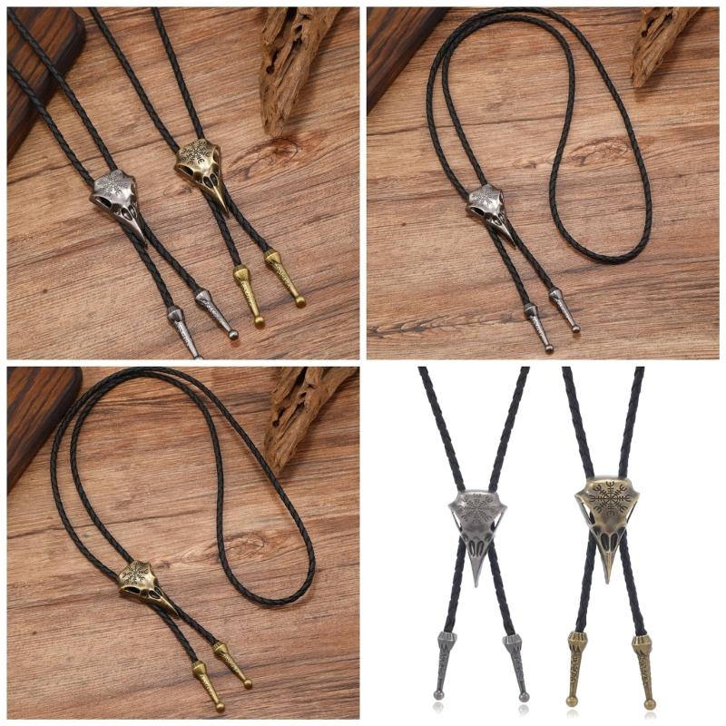 Crow Skull Cowboy Braids Rope Bolo Tie Shirt Collar Necktie Jewelry Necklace