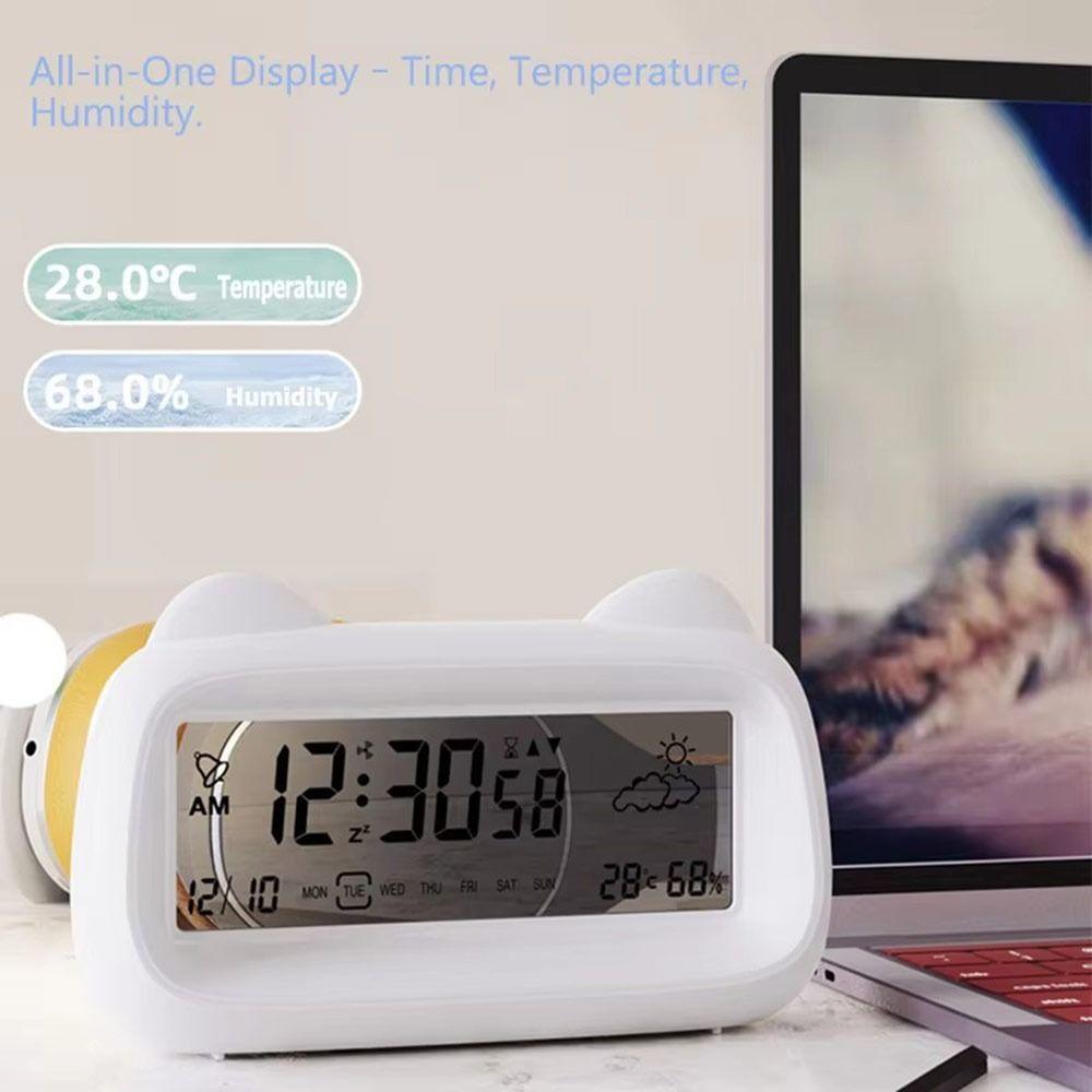 Temperature Display Digital Alarm Clock Humidity Display Week Display Cat Shape Clock Digital Display LCD Screen Alarm Clock