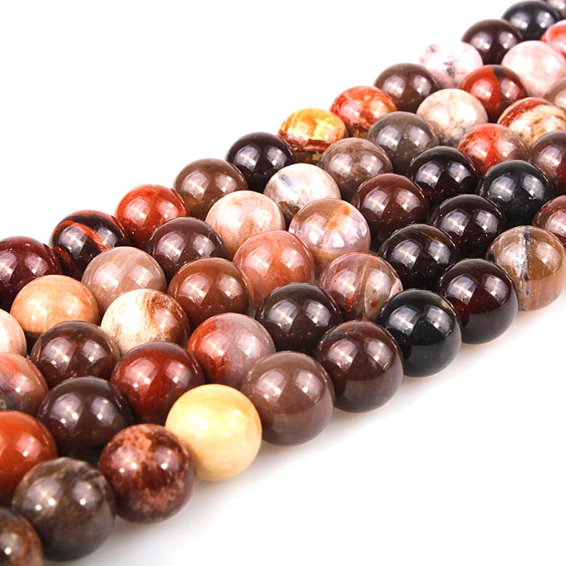 Natural Petrified Wood Loose Beads for DIY Jewelry - Handmade Semi-finished Fossilized Wood Round Beads