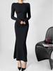 American Style Mermaid Dress: Round Neck Fleece, Long Sleeve, Slim Fit, Sexy Hip-Hugging Design for Women