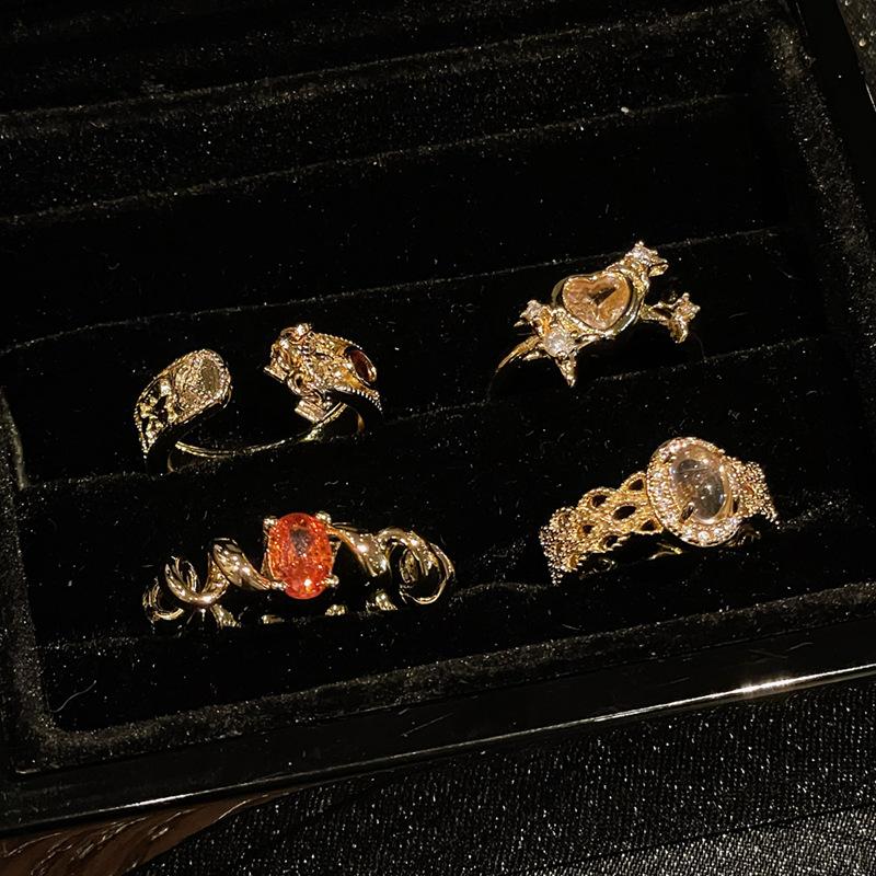 Medieval Gold Retro Fashion Personality Niche Design Open Ring Jewelry High Sense Ring Women