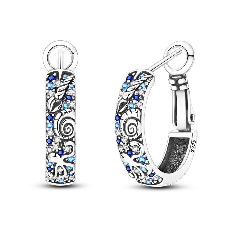 925 Silber Blauer Zirkon Traumfänger Feder Stern Mond Niedliche Kralle Creolen Für Damen Feiner Geburtstagsschmuck Geschenke