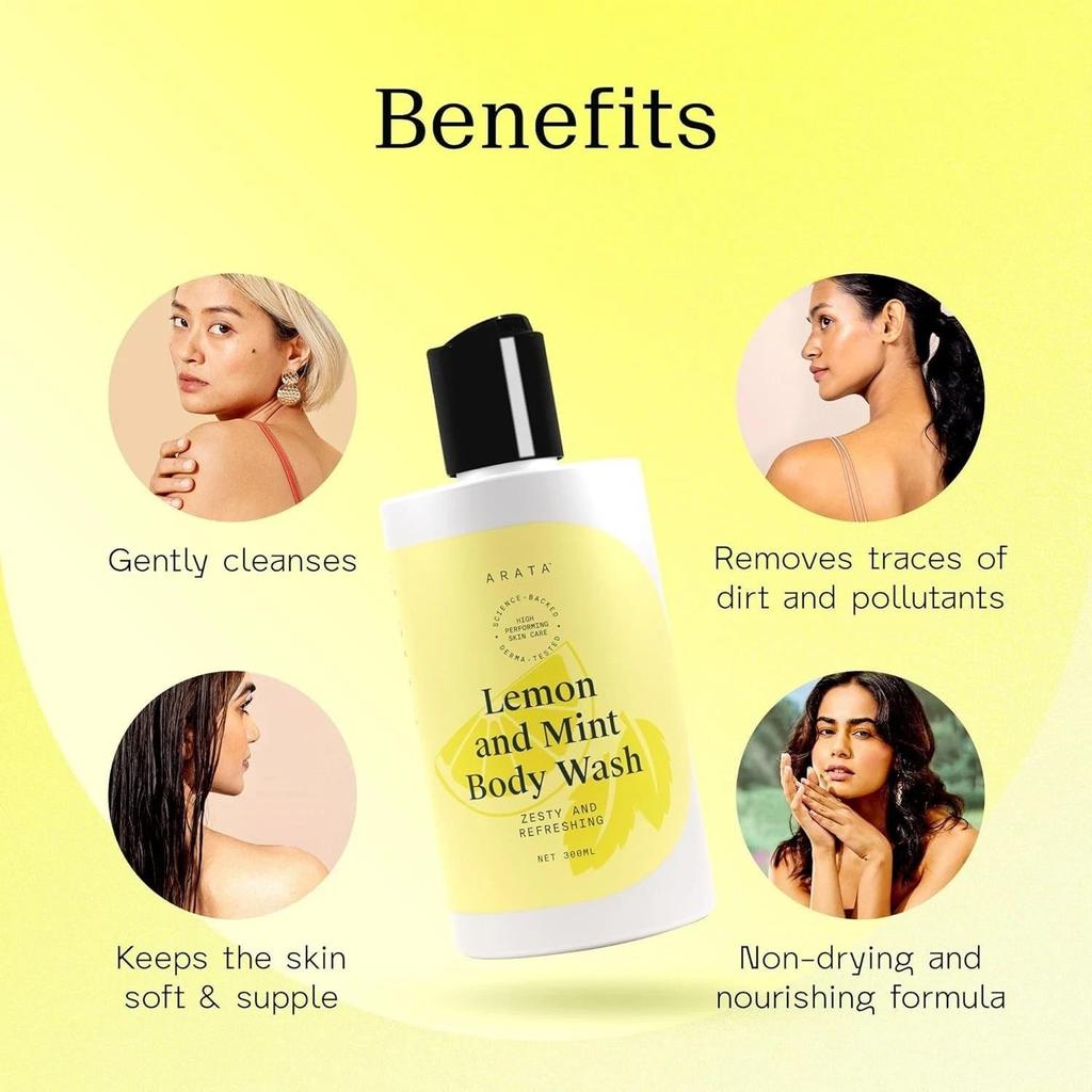 Arata Lemon Mint & Hyaluronic Acid Body Wash - 300 ml