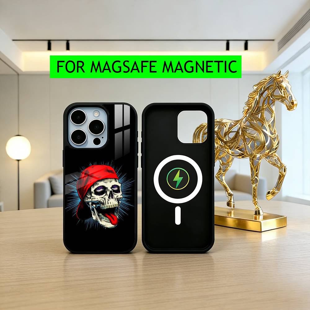 Purple red Silver S-Skull Phone Case For iPhone17,16,15,14,13,12,11 Plus,Pro Magnetic with Magsafe Wireless Charging