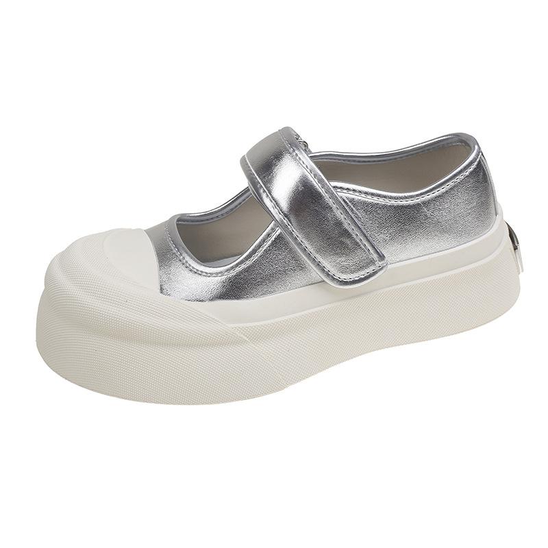 Xiaoxiangfeng Mary Jane's New Summer Velcro White Platform Shoes
