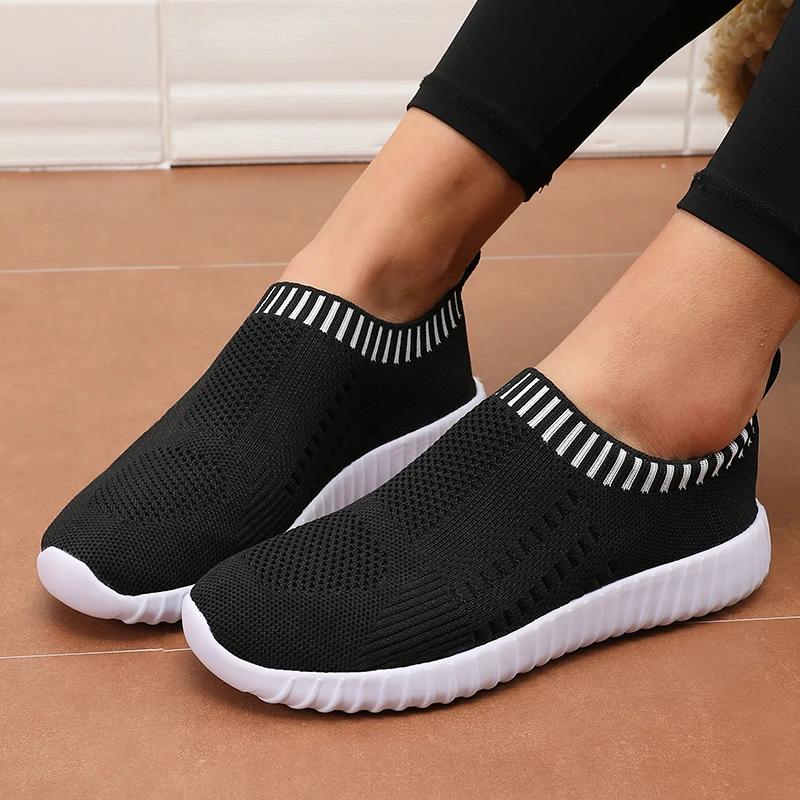 Women'S Casual Mesh Flat Shoes Breathable Comfortable Vulcanized Shoes Summer For Daily Use In Anti Slip Walking Slip On Shoes