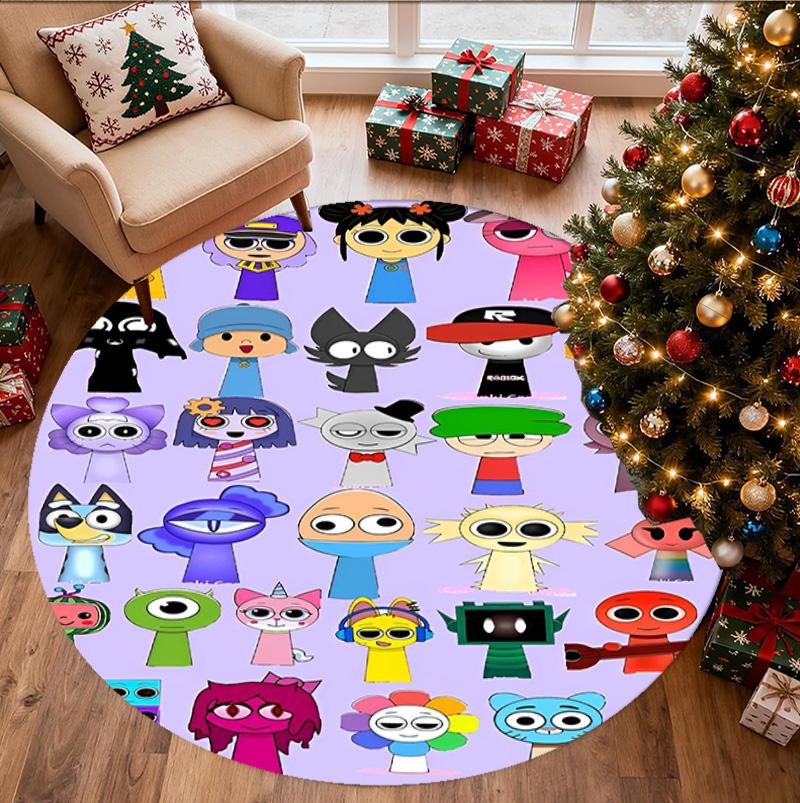 Sprunki Game Pattern Round Rug, Indoor/Outdoor Mat, for Picnic, Gameroom, Bedroom, Office, Living Room, Home Decor Carpet, Birthday Gift