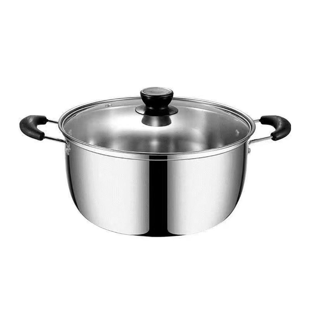 

18cm Stainless Steel Thicken Soup Pot Double Handle Gas Stove Cookware with Glass Lid (BPA Free, No FDA) A