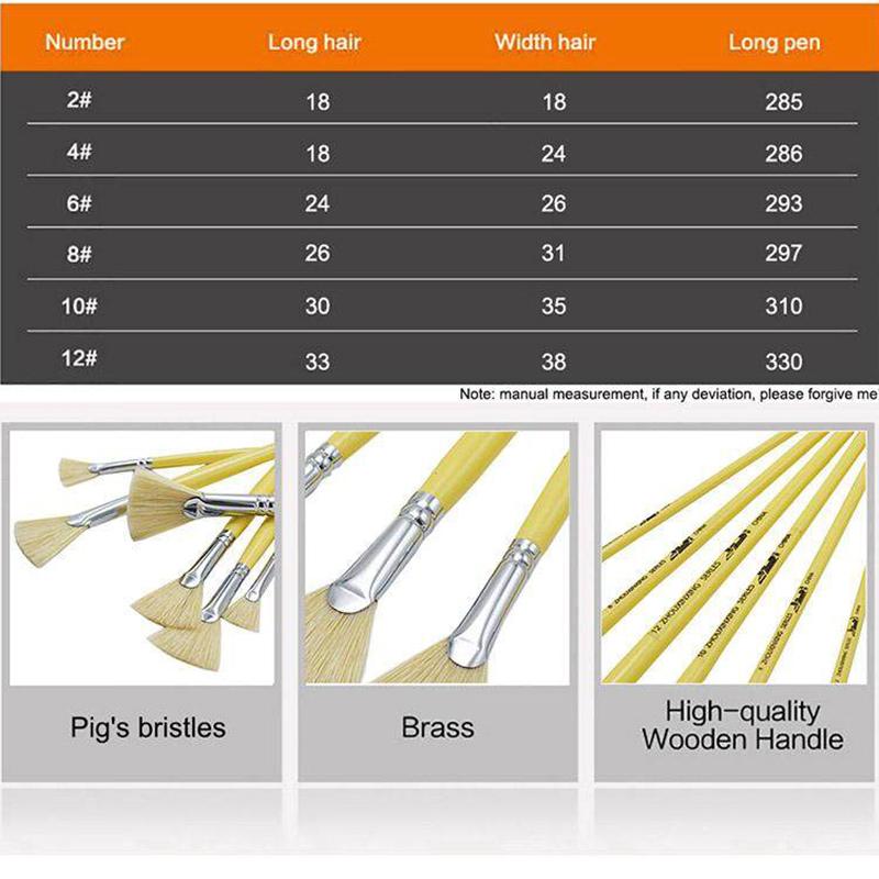 JOWOART 6pcs/set,High Quality Fan Shape Pig Bristle Hair Painting Pen Oil Painting Watercolor Supplies Professional Art Supplies