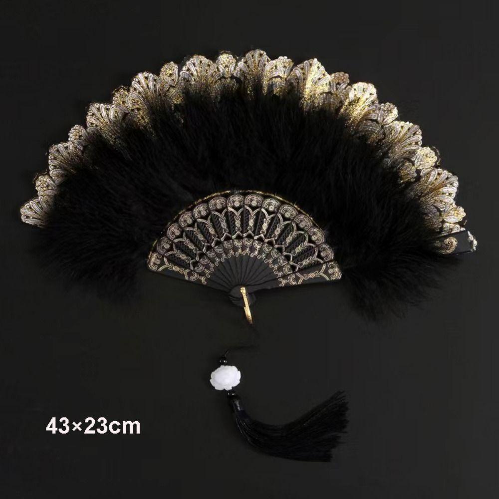 Multicolor Hand Fan Lace Wedding Party Bride Fan White Fur Folding Fan  Hand Held Party Decoration
