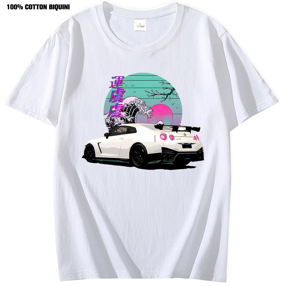 Anime T Shirt For R35 Skyline GTR Vaporwave JDM Legend Car Print Shirt Men Short Sleeve 100% Cotton Graphic T Shirts