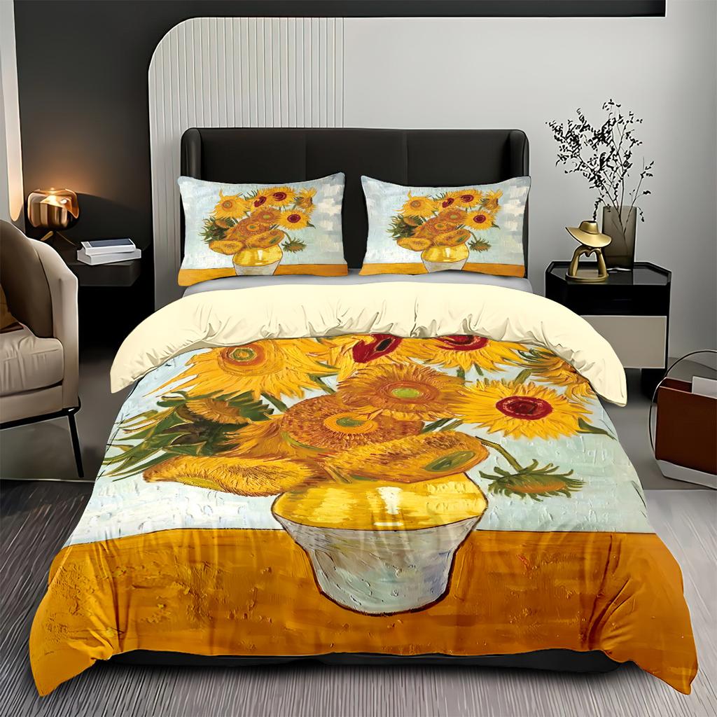 3-teiliges gelbes Sonnenblumen-Druck Bettwäscheset ohne Kern für Schlafzimmer, Studentenwohnheime, weiche Bettbezüge, verschiedene Größen, maschinenwaschbar