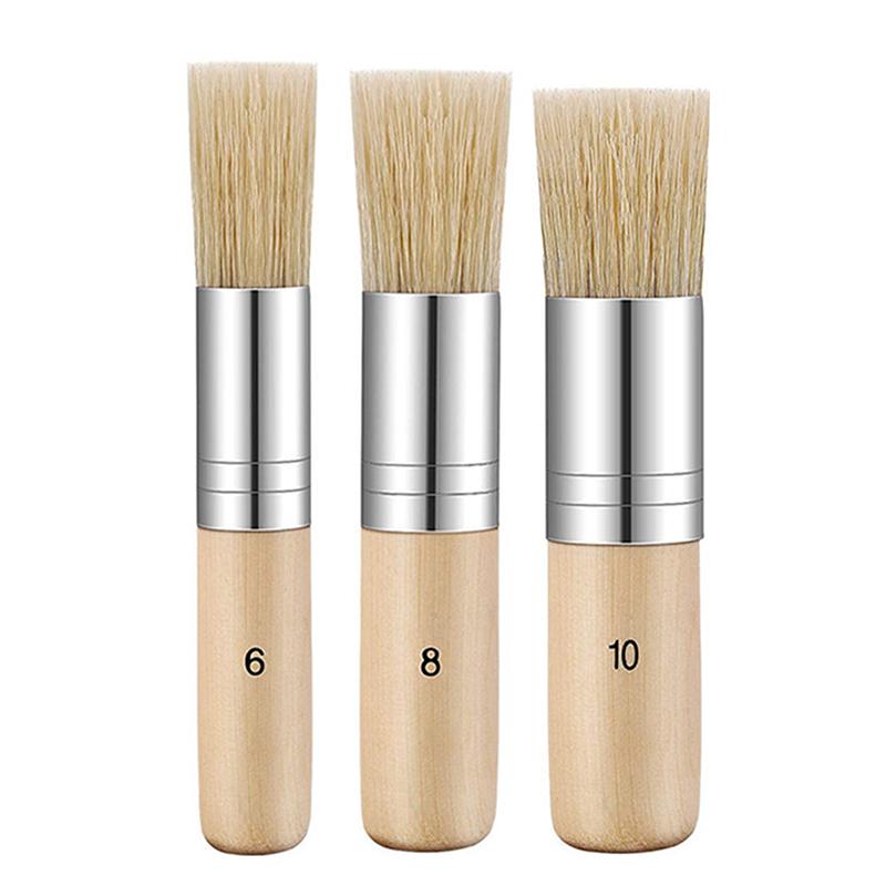 3Pcs Diy Wooden Stencil Brush Pure Natural Bristle Paint Brush Perfect For Acrylic Paint, Wood, Oil Painting