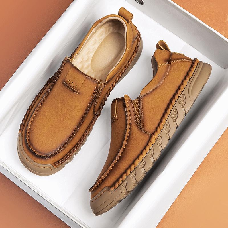 Men s Wide Fit Leather Slip-On Shoes, Autumn 2024: Casual Soft Sole for Large Feet (Size 45-46) 44