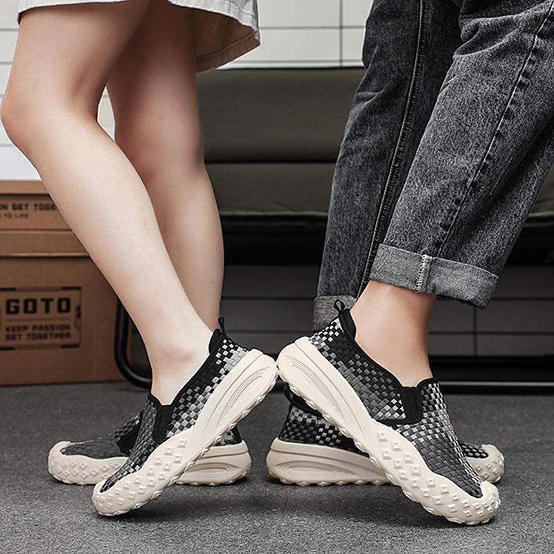 2025 Summer New Couple Flying Woven Shoes Color Matching One Pedal Thick-soled Versatile Sports Shoes Casual Style Light Soft Sole