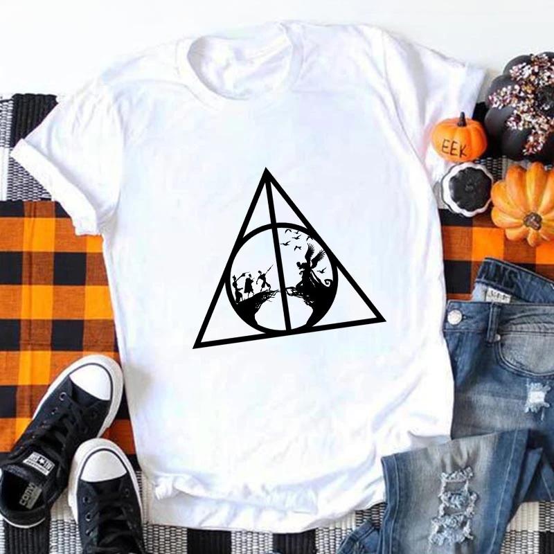 T-shirt Estiva Deathly Hallows Top Stampato T-shirt da Donna Casual Tre Fratelli Talle Bianco T-shirt alla Moda Top da Donna Abbigliamento