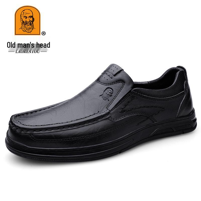 Men s Business Casual Slip-On Loafers - Cowhide Leather, Thick Sole, Round Toe 41 чёрный