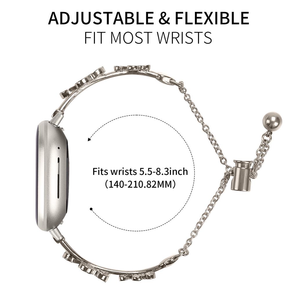 For Fitbit Versa 4/Sense 2 Watchband Heart Clover Decor Zinc Alloy Metal Strap