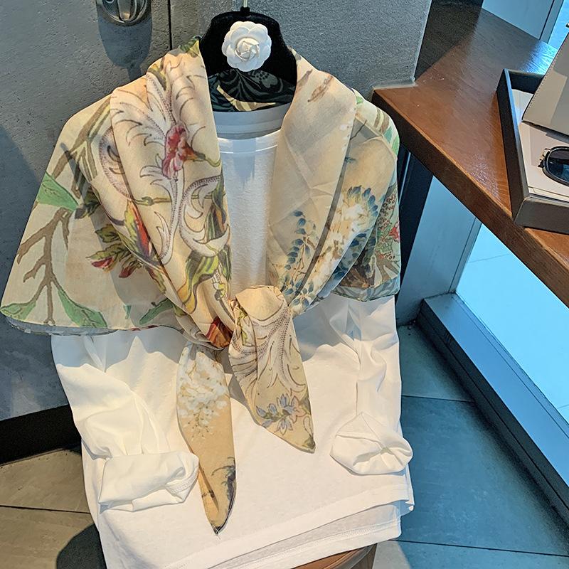 High-end fashion silk scarf flower print sunscreen shawl large square scarf silk scarf women s large square scarf scarf shawl square scarf 110*110