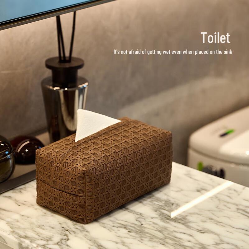 Luxury Rattan Weave Waterproof Leather Tissue Box Holder