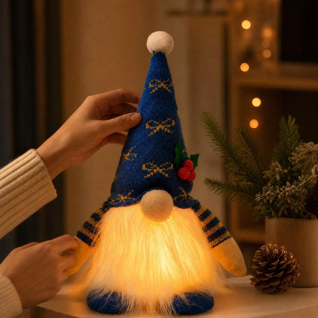 Glowing Multicolor Christmas Gnome Figurine with Faceless Design for Home Window Holiday Decor