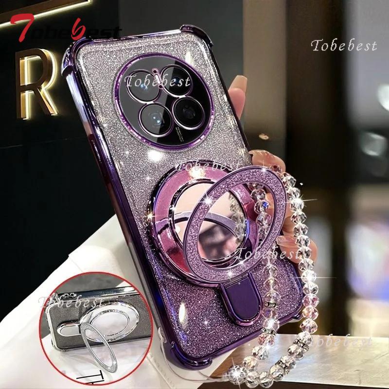 Pro Huawei Mate 70 60 50 40 30 Pro Pouzdro Třpytivé Nárazuvzdorné Pokovování zrcadlové Magnetický Držák Telefonu Náramek Kryt