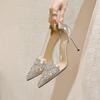 Fashion Woman Pumps Pointed Toe Rhinestone Clear Silver Shoes for Women Genuine Mark With Discount Non Slip On Promotion Popular Fashion