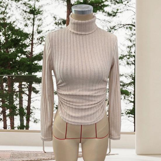 Women Knitting Tops Turtleneck Long Sleeve Solid Color Sweater Slim Fit Ribbed Bottom Tops Winter Knitwear