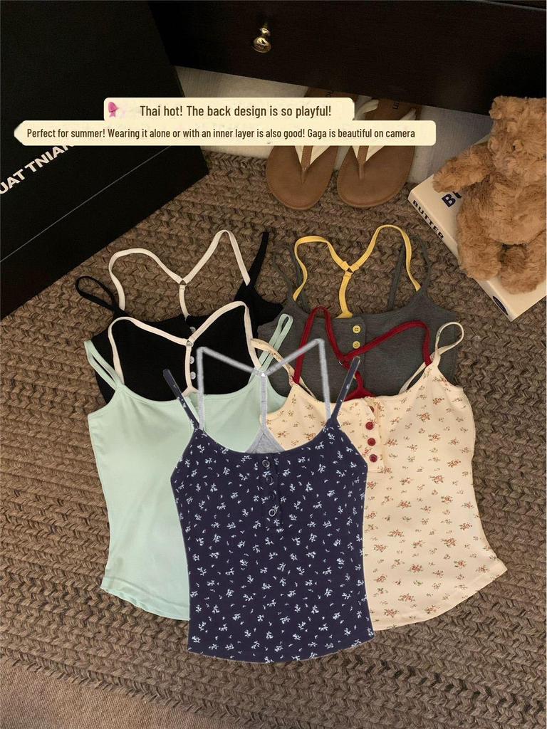 Floral Two-Piece Style Summer Vest with Chest Pad - Sexy Slim Fit for Women