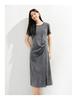 Jiuzi Anna Kou American Casual Age Reducing Hot Stamping Diamond Waist Slimming Loose Dress for Women 2025 Summer New Style