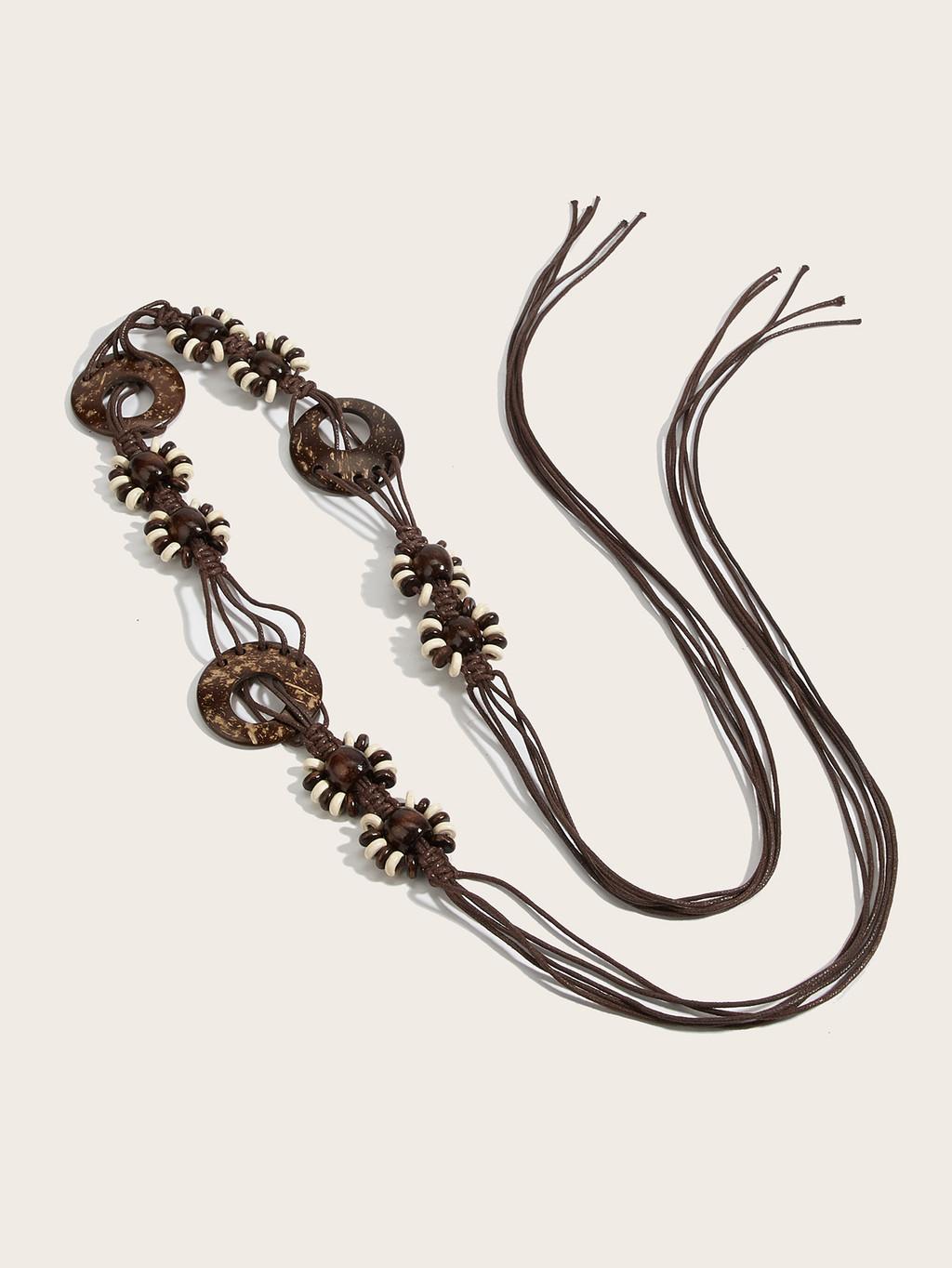 

Bohemian Cotton Linen Handmade Waist Belt For Women With Knot Closure For Casual Dresses коричневий