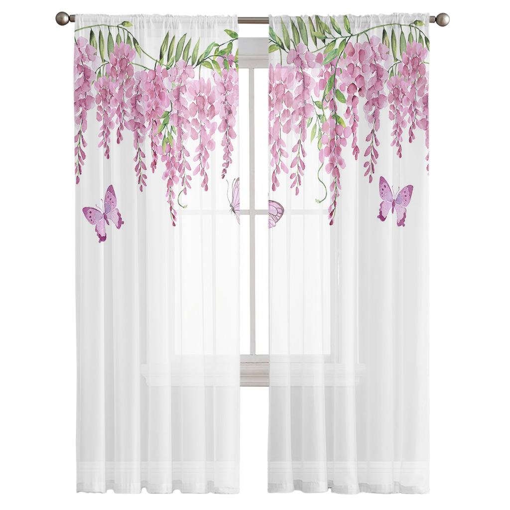 Frühling Aquarell Rosa Glyzinien Blumen Schlafzimmer Vorhänge Tüll Sheer Vorhang Wohnzimmer Home Decor Voile Vorhänge