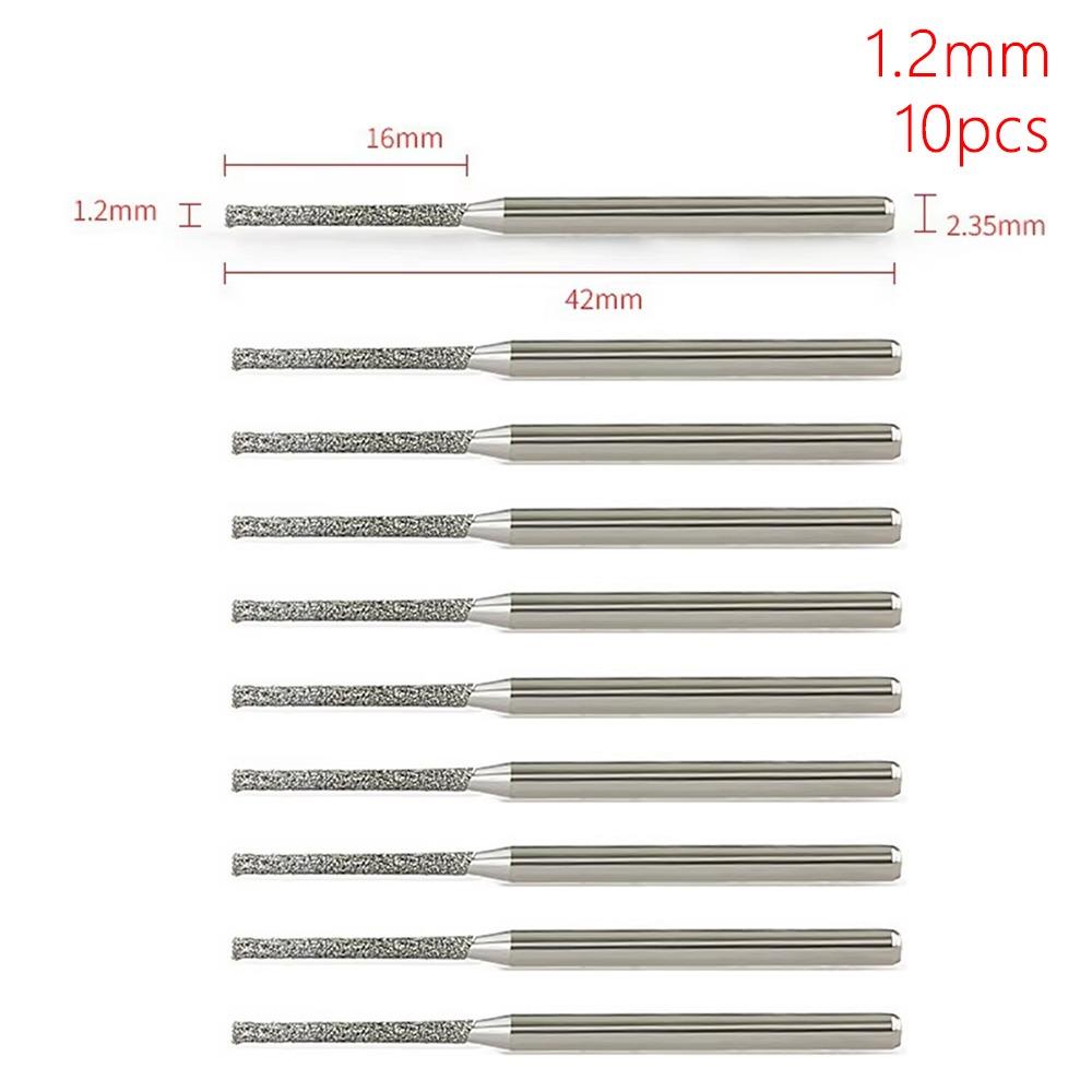 10Pcs 0.8-2.5mm Diamond Coated Drill Bits Silver Grinding Burr Bits  For Drilling Glass Woodworking