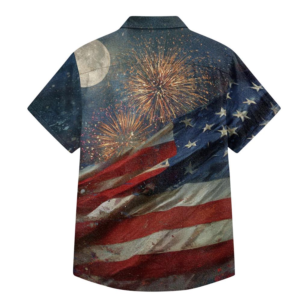 Men's Summer Casual Independence Day Print Short-Sleeve Shirt