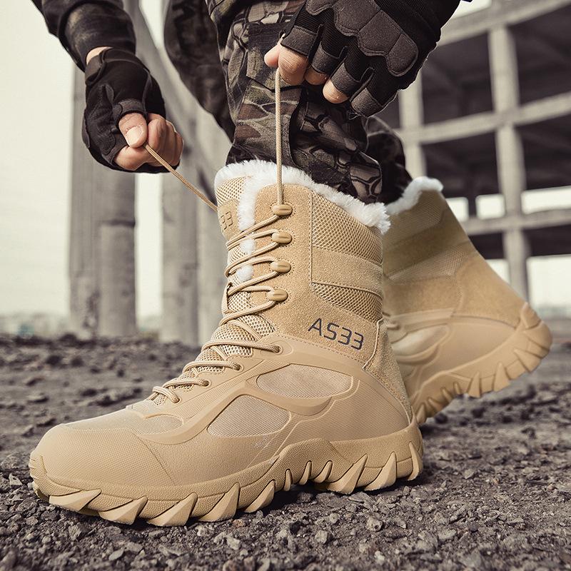 Winter Velvet Military Boots Large Size Men'S And Women'S Outdoor Field Training Boots Special Forces Combat High-Top Warm Cotton Shoes