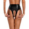 Womens Patent Leather Halter Open Bust Backless Crop Top Garter Underwear Set