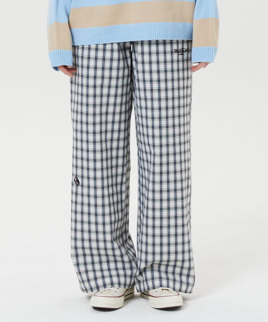 Yk Wide Check Elastic Waist Pants Brown