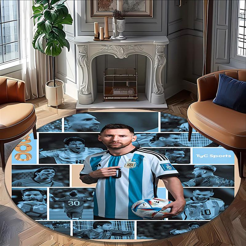 1pc Football Star (2) Print Round Carpet Chair Round Carpet Suitable for Bedroom Living Room Home Decorative Carpet