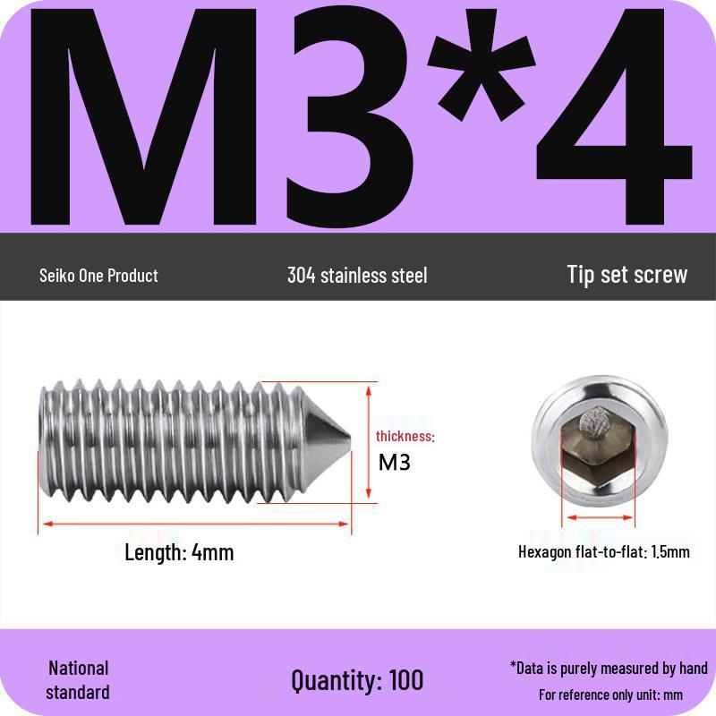 304 Stainless Steel Internal Hex Set Screw | Headless Grub Screw M2-M16