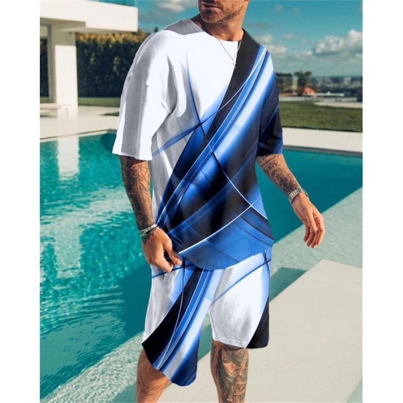 Sommer Lässig Herren T-Shirts Sport 2-teiliges Set Flammen 3D-Druck Locker Mode Trainingsanzug Top Cool Street Herrenbekleidung Anzug