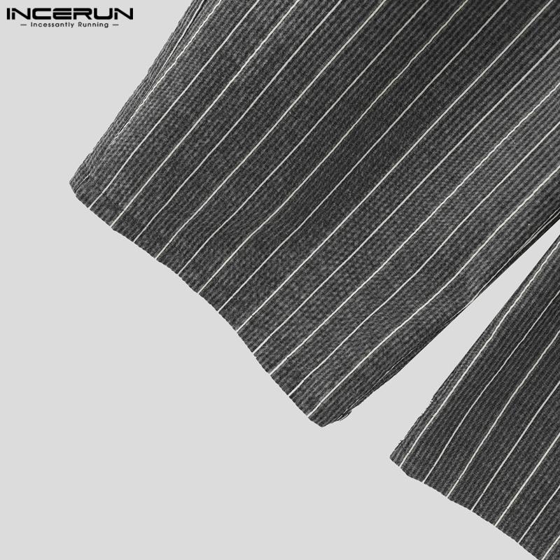 INCERUN Men Drawstring Casual Loose Elastic Waist Striped Wide Legs Pants Long Trousers