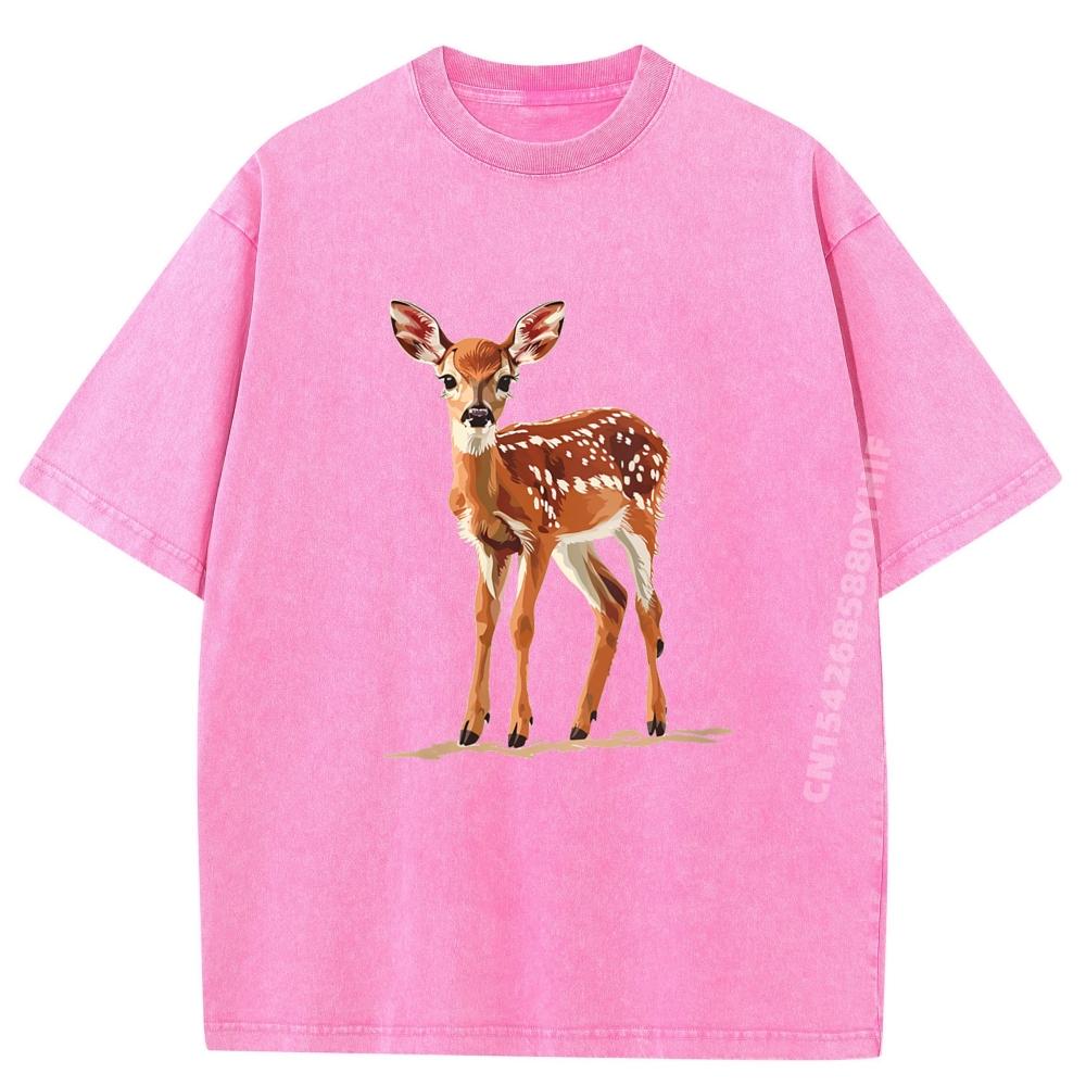 T-shirt Grafiche da Donna con Cervo Felice, Cerbiatto, Animale, Lusso, Designer, alla Moda e Trendy da Uomo, Camicia Morbida Lavata da Uomo