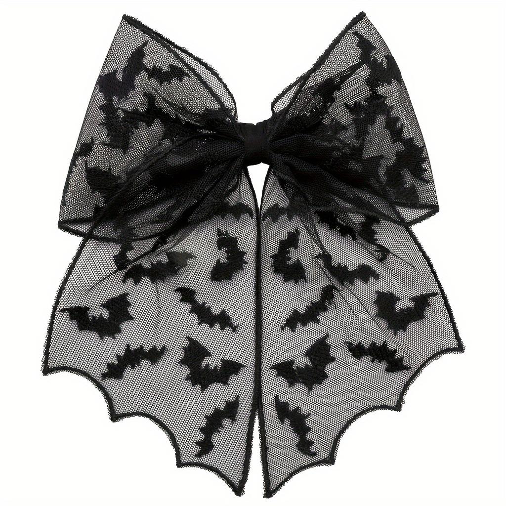 Punk Style Halloween Bat Mesh Bow Mysterious Black Heavy Duty Hair Clip Niche Design High-end Back of the Head Hair Clip
