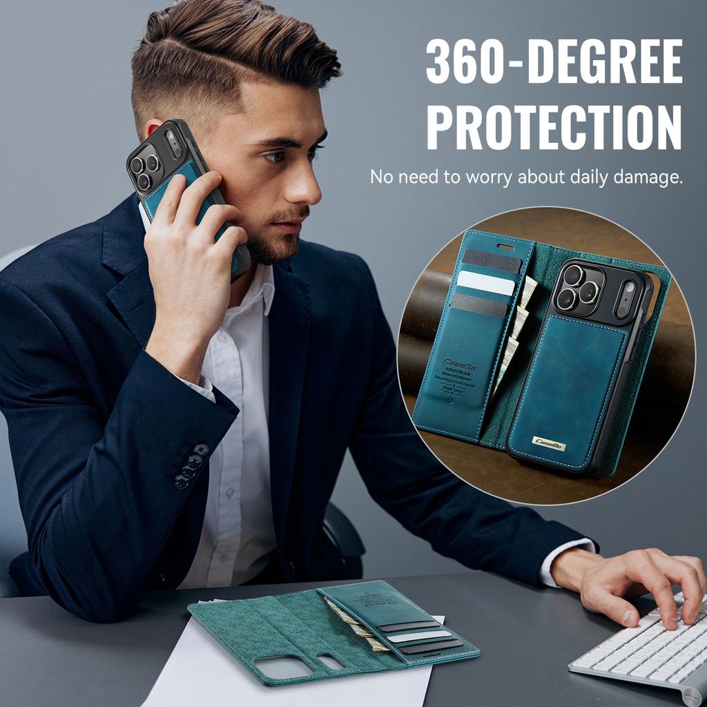Compatible with Apple 17ProMax magnetic detachable phone case, Samsung S25 flip cover, A17 two-in-one leather case