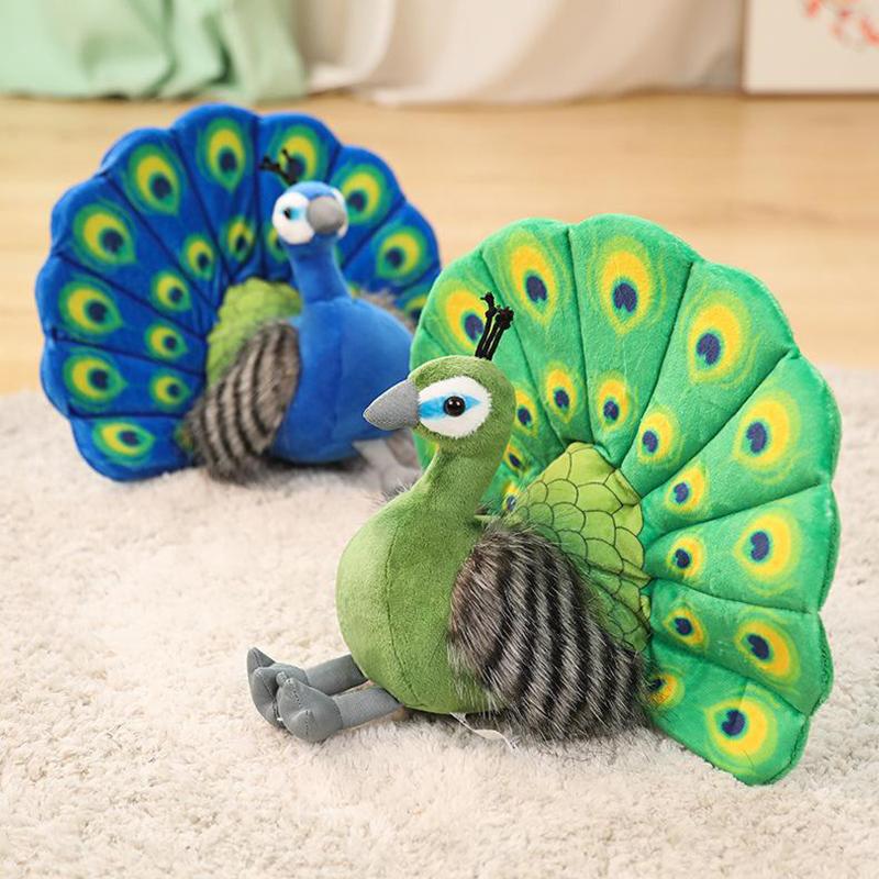 Cute Simulation Green Peacock Plush Toy Blue Peacock Doll Decorative Ornament Gift Bird Doll Zoo Souvenir Ornament Photo Props