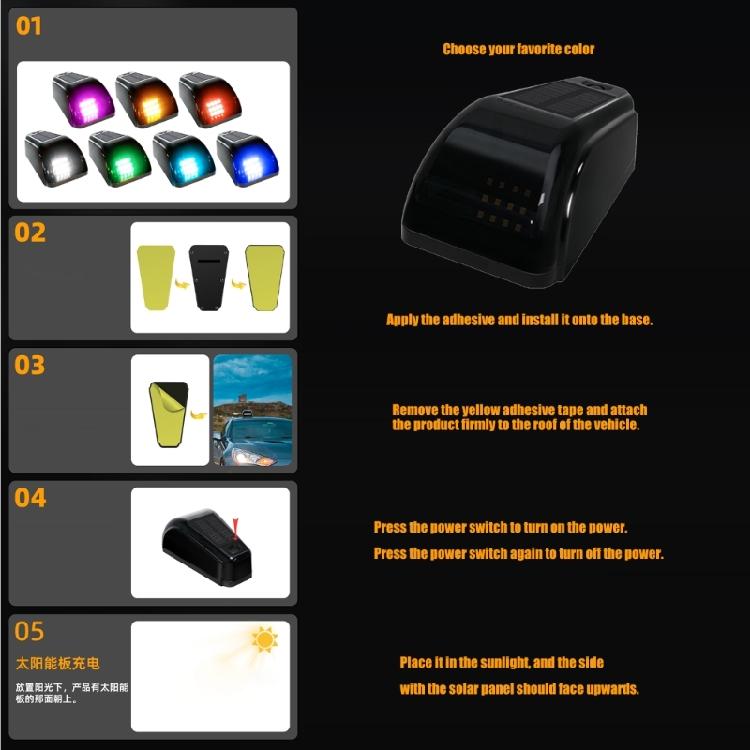 Truck Cab Roof Accent Lamp, Solar Powered 12 LED Marker Light for Pickups, Black ABS PC Housing